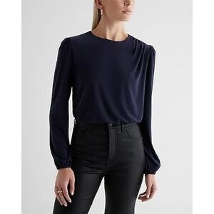 Express Skimming Crew Neck Puff Sleeve Bodysuit - Navy - XL